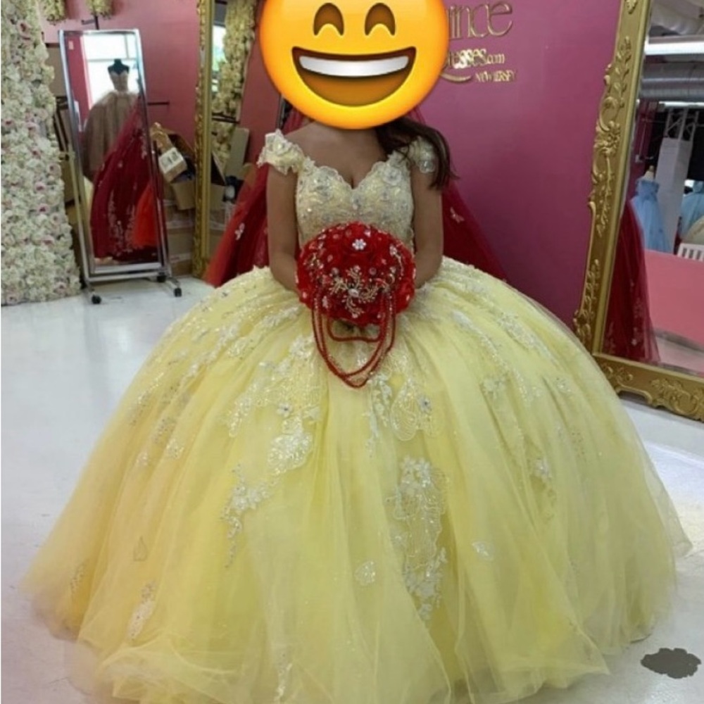 Elegant Yellow Ball Gown with Floral Details